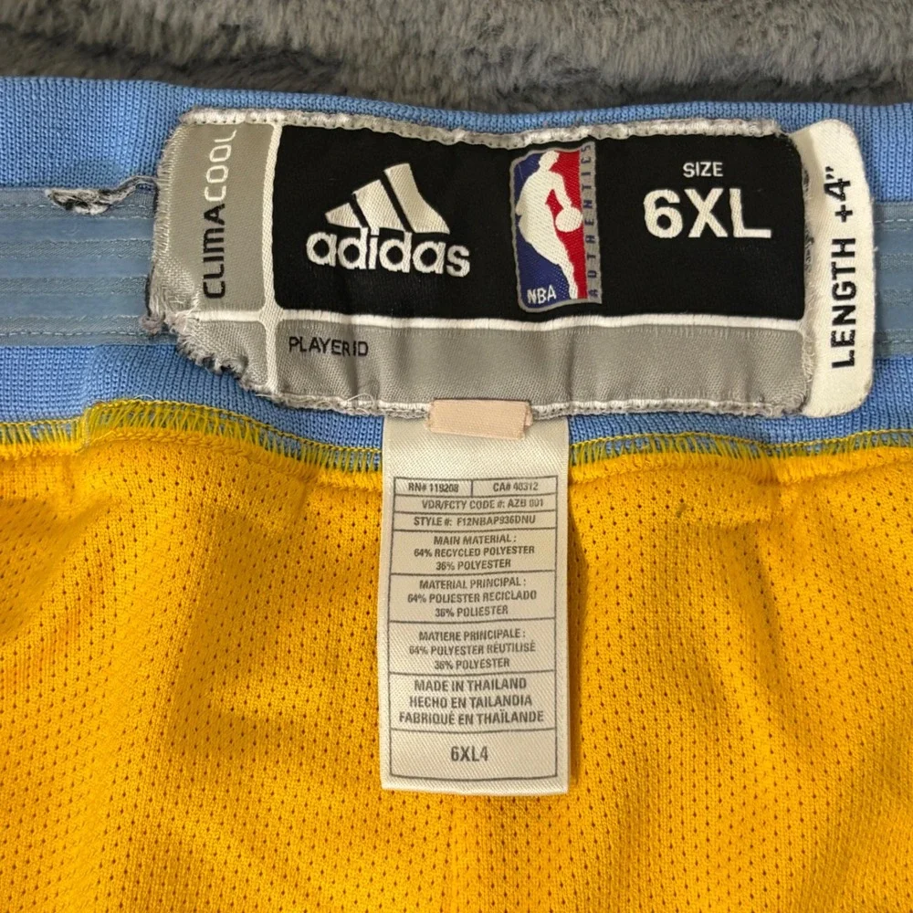 Adidas Denver Nuggets NBA Basketball Game Shorts 12-13 Yellow Team Issued 6XL +4